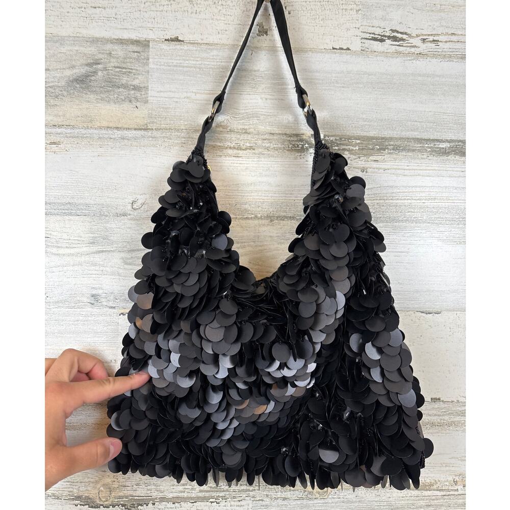 Unbranded Womens Black Sequin Beaded Embellished Evening Shoulder Bag NEW